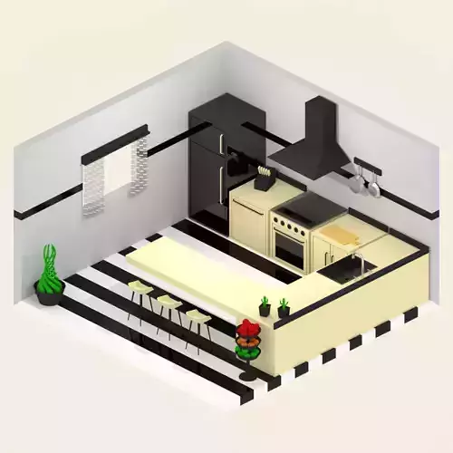 Kitchen furnitue pack - low poly - beige