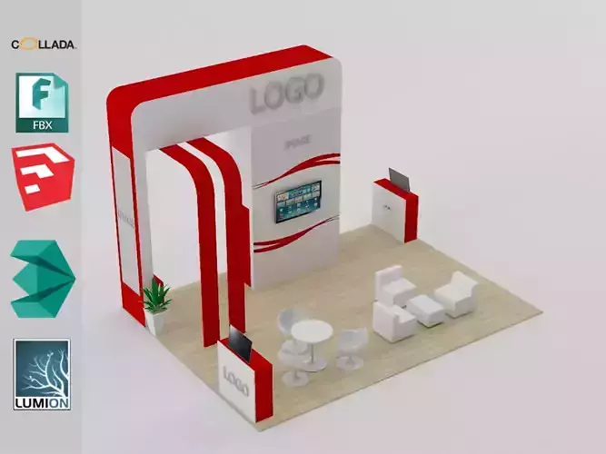 Stand 1 office with table and chairs Low-poly 3D model