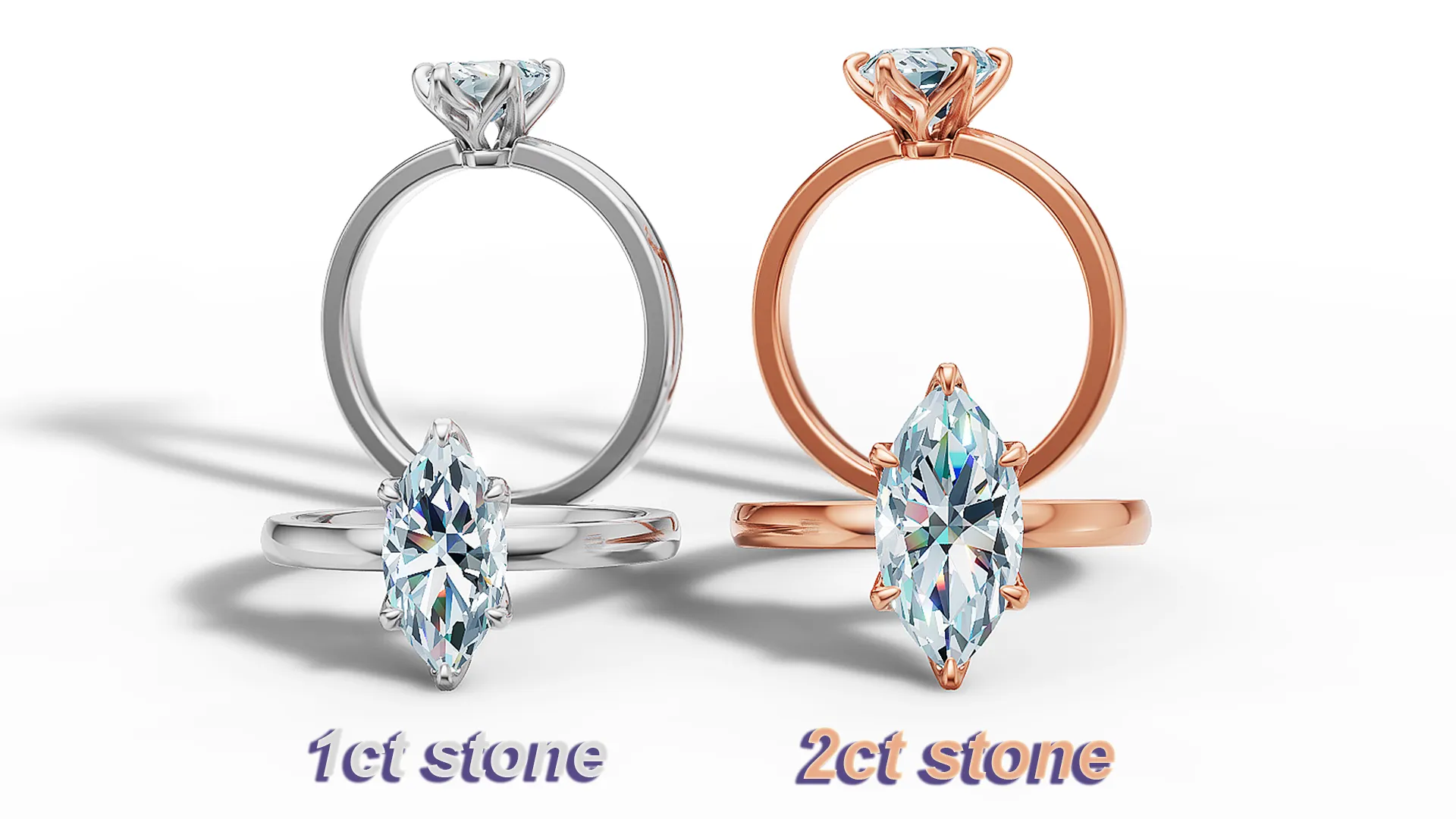 1ct and 2ct Marquise Solitaire Engagement Rings Tulip Head 3D Model ...