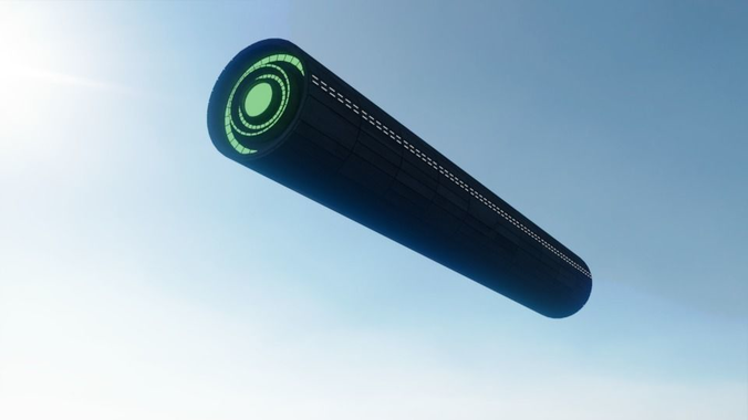Cigar-UFO futuristic device flying in sky