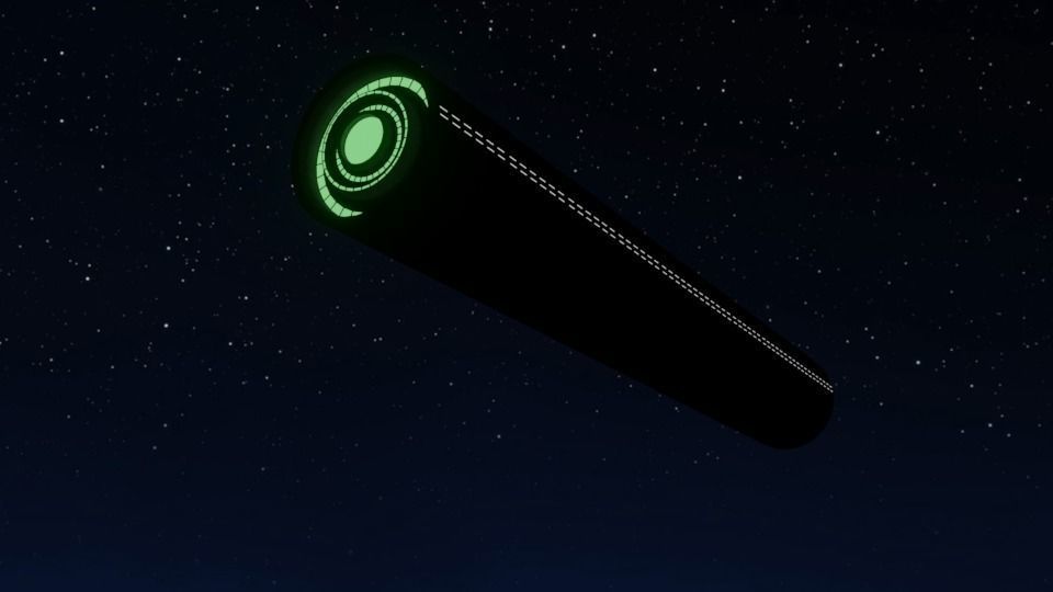 Cigar-UFO futuristic device flying in sky 3D model_4