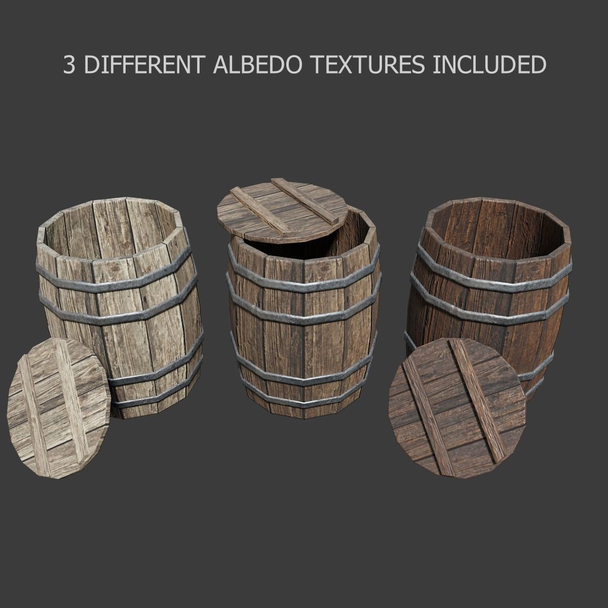 Wooden Barrel Open PBR Low-poly 3D model_3