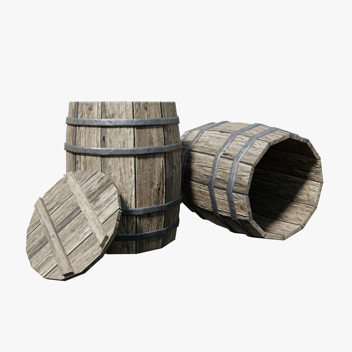 Wooden Barrel Open PBR Low-poly 3D model_2