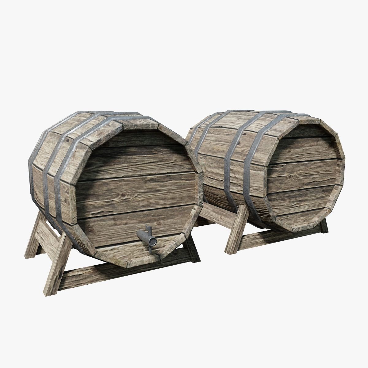 Wooden Wine Barrel PBR Low-poly 3D model_2