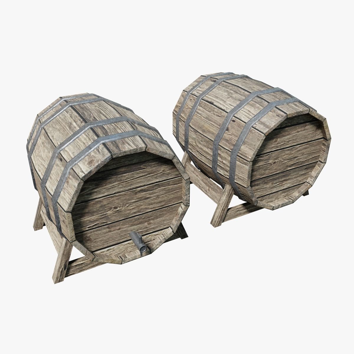 Wooden Wine Barrel PBR Low-poly 3D model_0