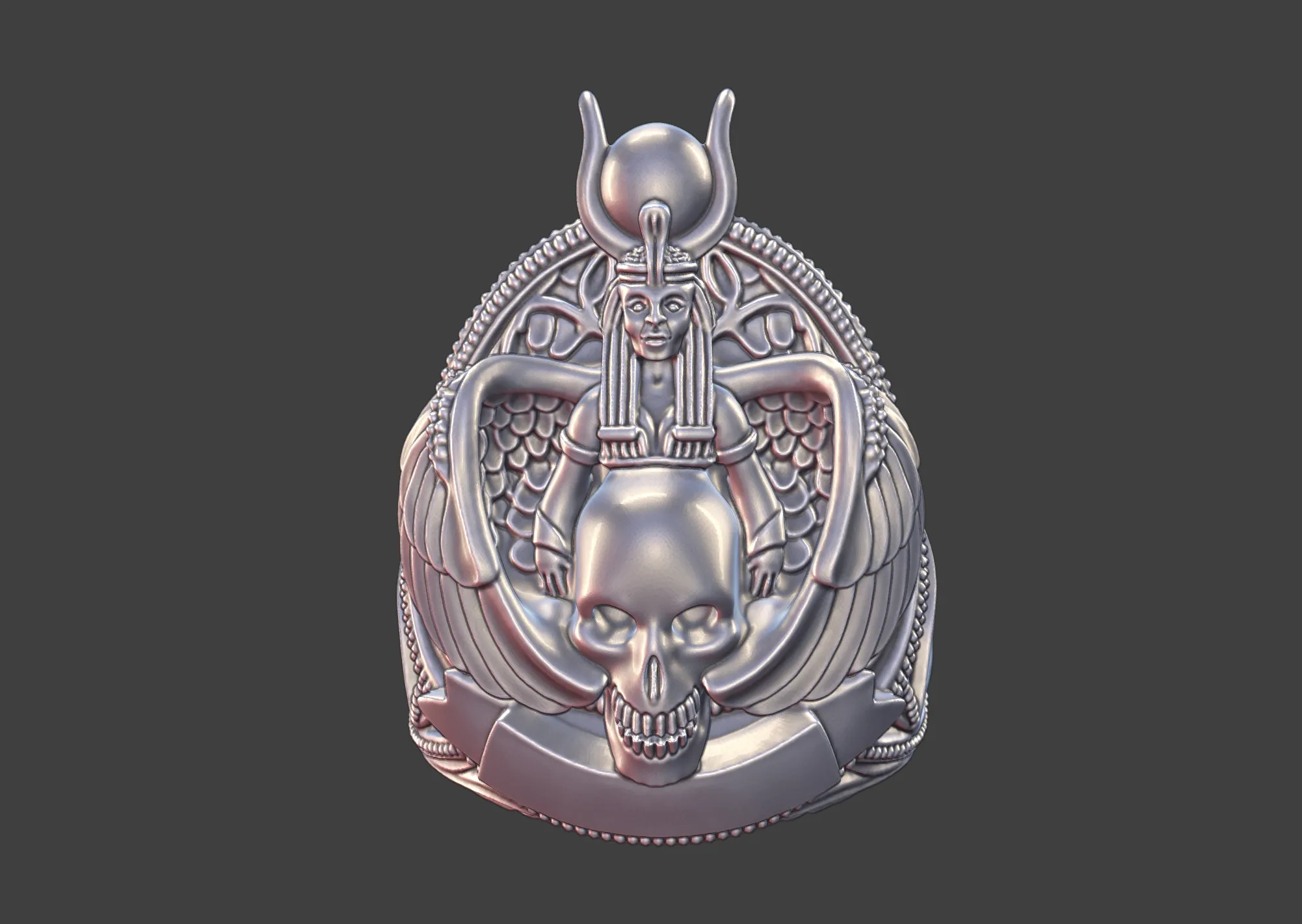 Skrloton Rings Isis Skull Ring Egyptian Gothic Silver Statement Jewelry 3D model 3D ...