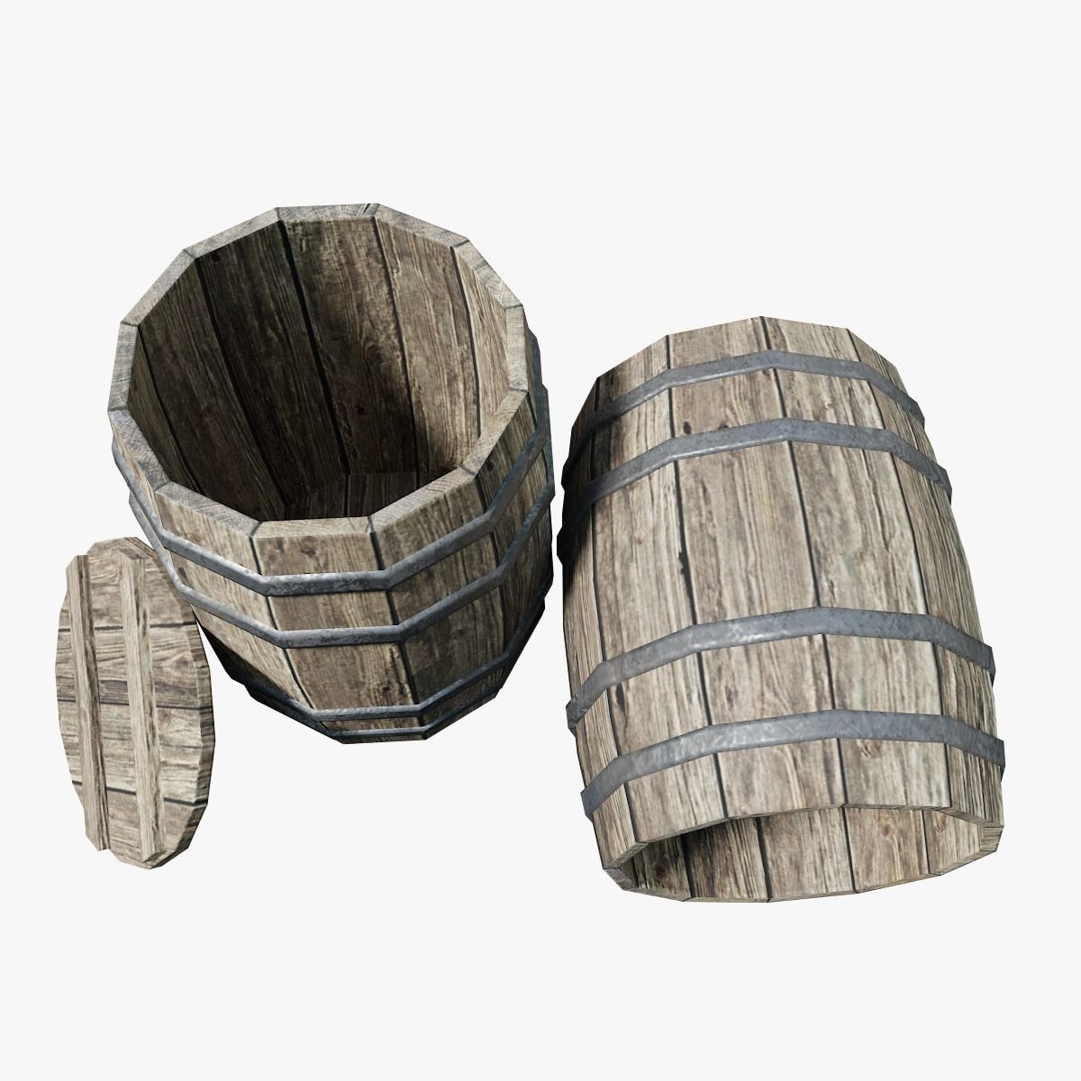 Wooden Barrel Collection PBR Low-poly 3D model_7