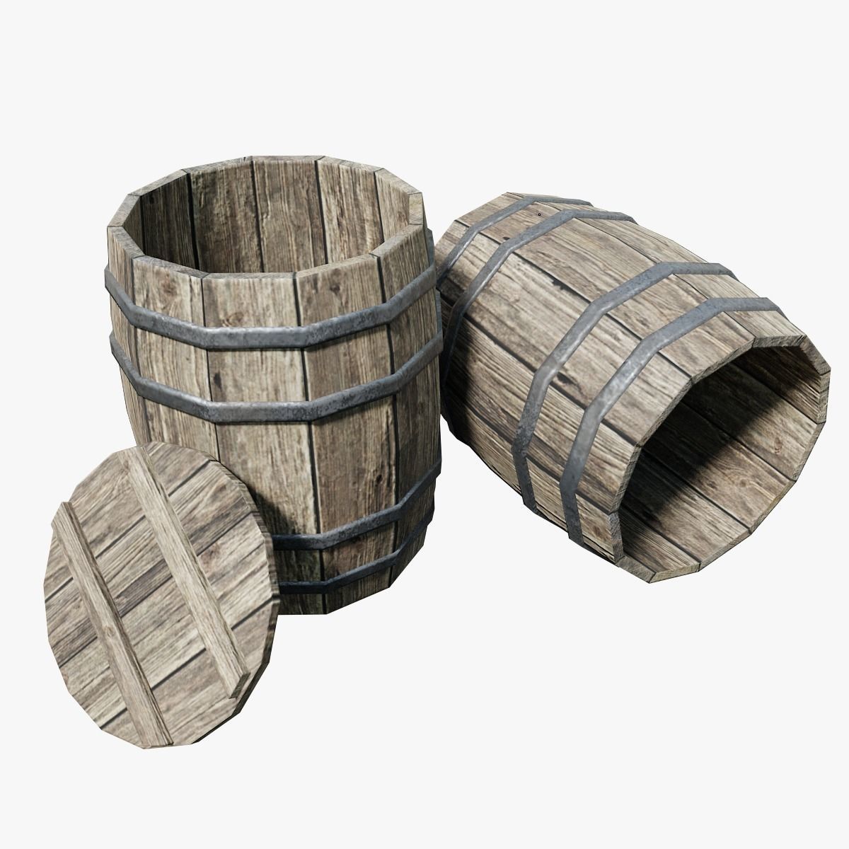 Wooden Barrel Collection PBR Low-poly 3D model_6