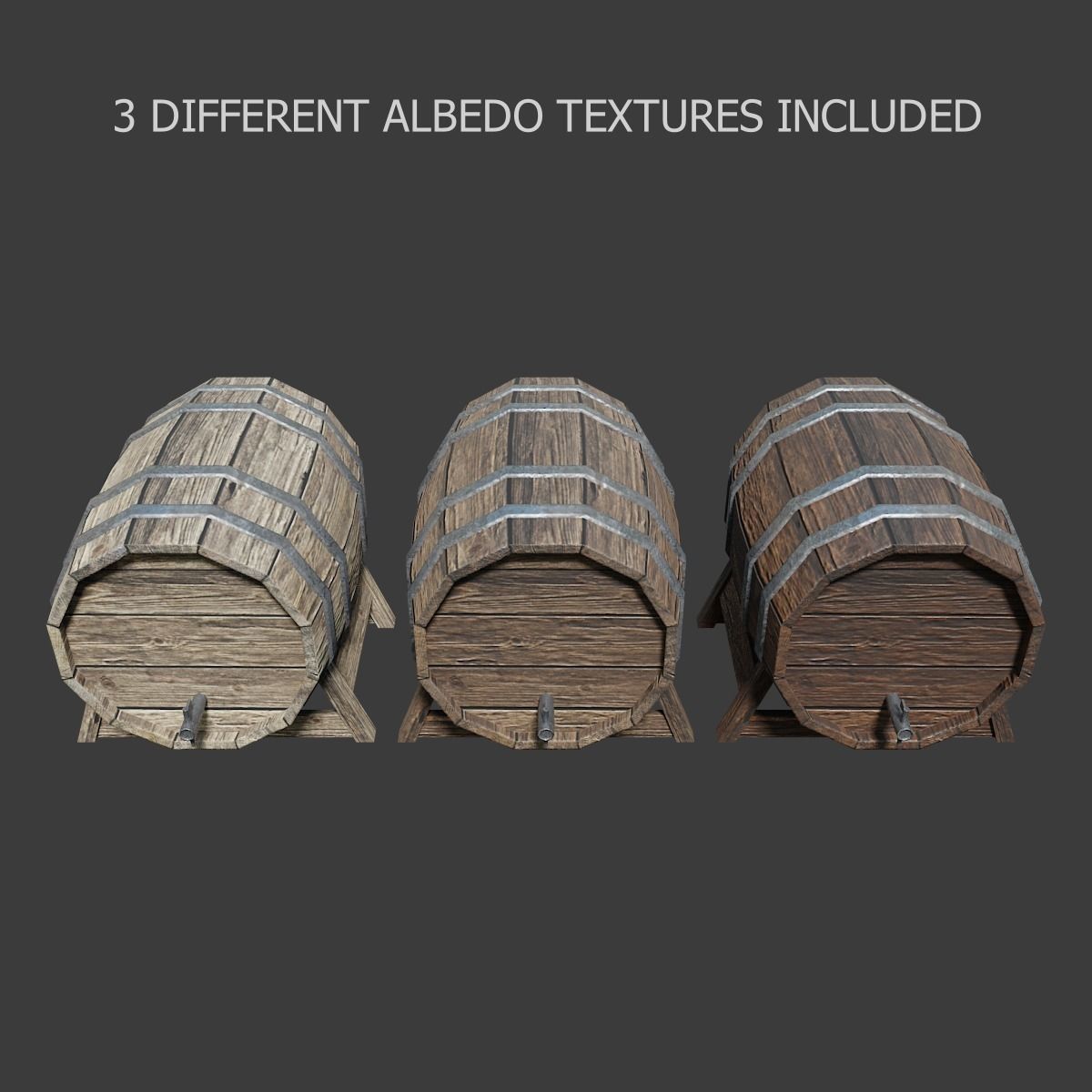 Wooden Barrel Collection PBR Low-poly 3D model_13