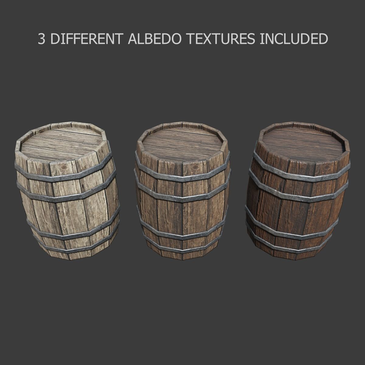 Wooden Barrel Collection PBR Low-poly 3D model_3
