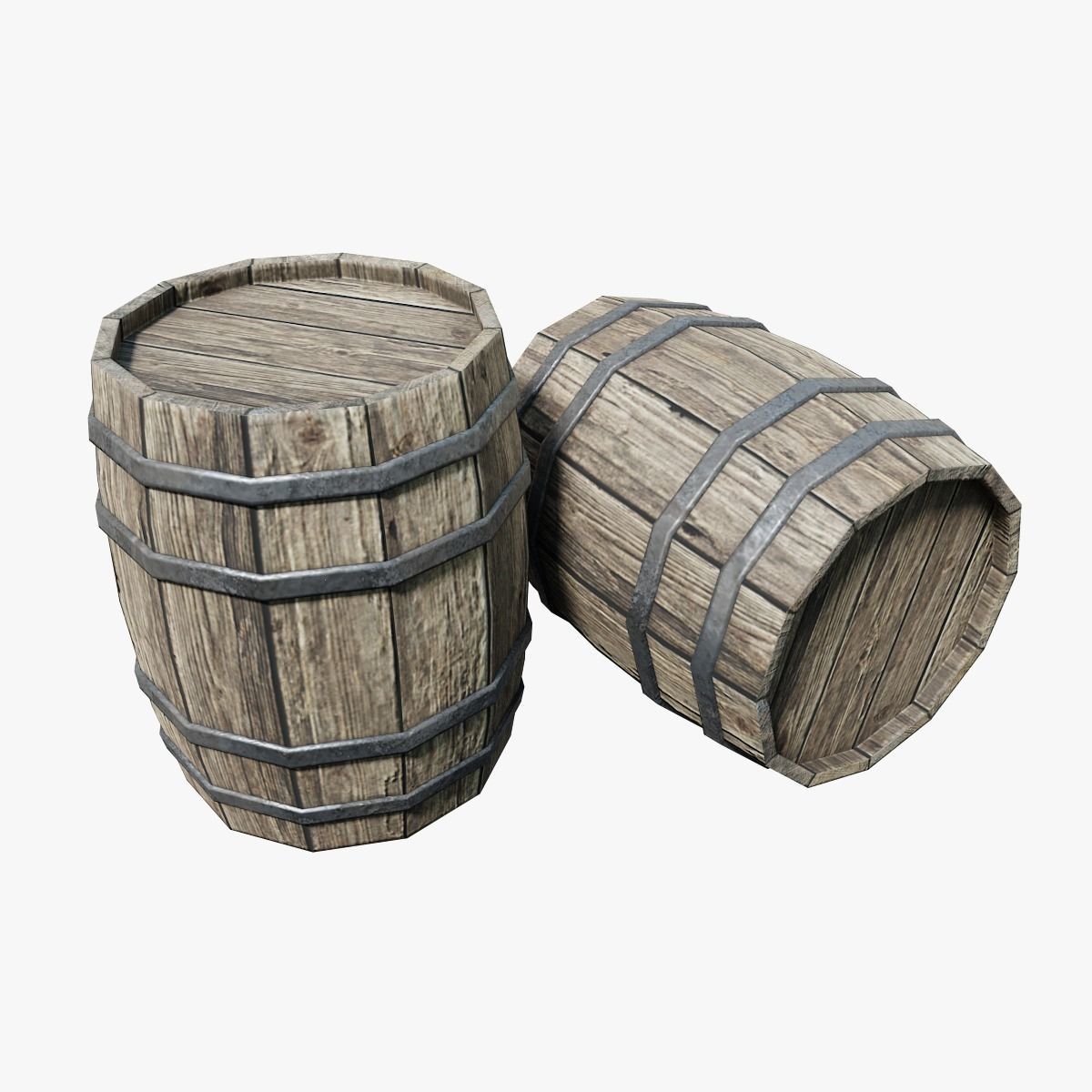 Wooden Barrel Collection PBR Low-poly 3D model_1