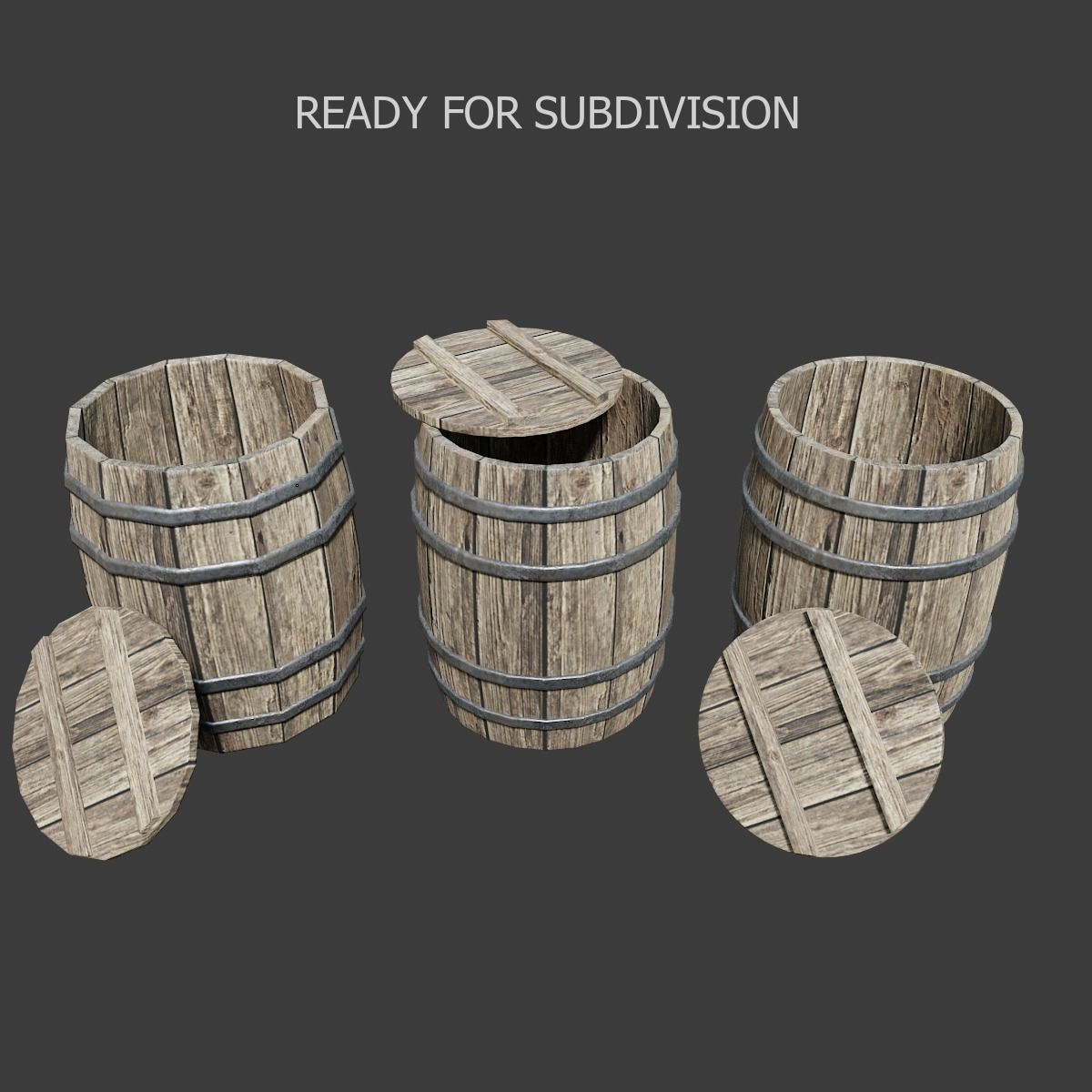 Wooden Barrel Collection PBR Low-poly 3D model_9