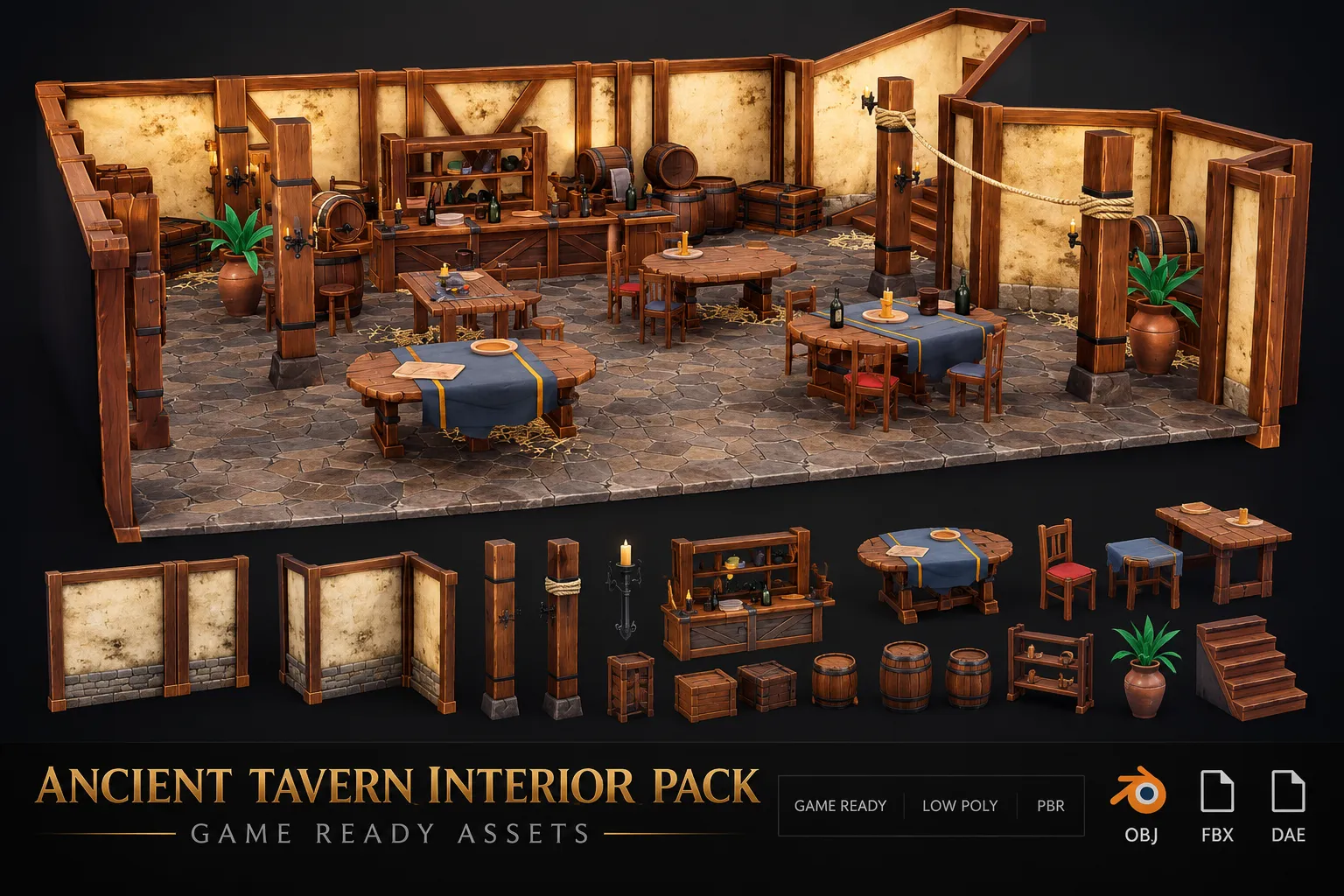 3D model Medieval Tavern Game Ready Models Packs VR / AR / low-poly ...