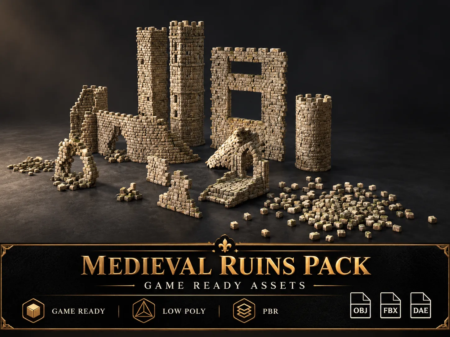 3D model Medieval Castle Ruins Model PBR Game Ready VR / AR / low-poly ...