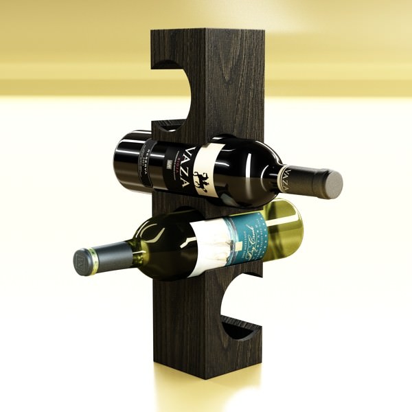 Wine Rack 6 and 2 Wine Bottles 3D model_1