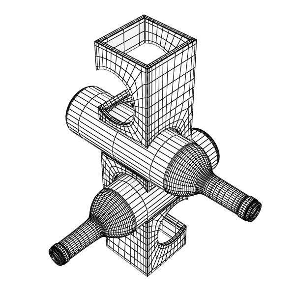 Wine Rack 6 and 2 Wine Bottles 3D model_7