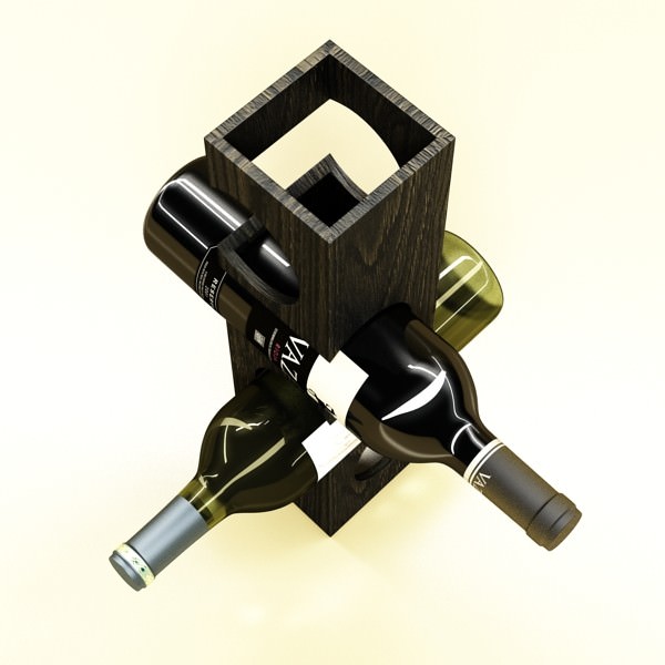 Wine Rack 6 and 2 Wine Bottles 3D model_2