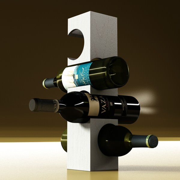 Wine Rack 6 and 2 Wine Bottles 3D model_6