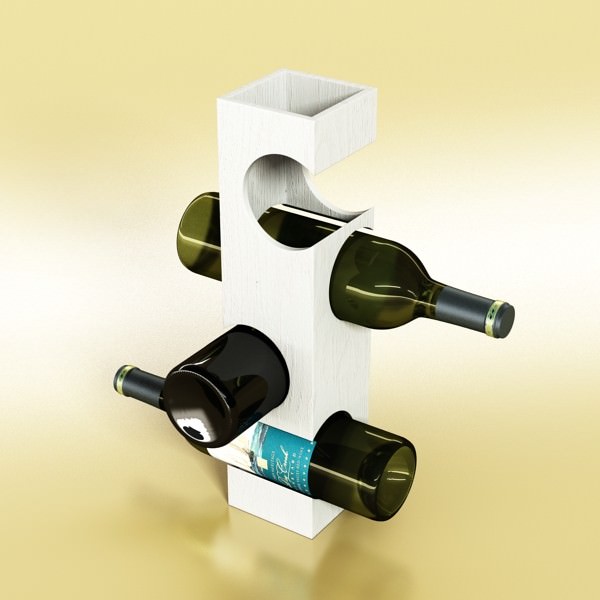 Wine Rack 6 and 2 Wine Bottles 3D model_4