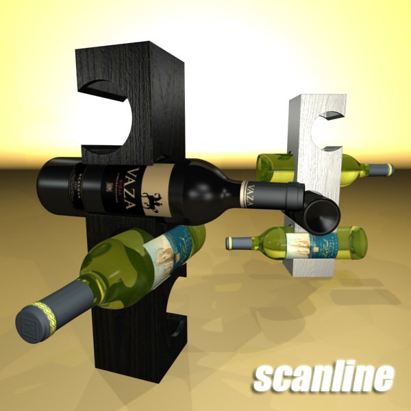 Wine Rack 6 and 2 Wine Bottles 3D model_10
