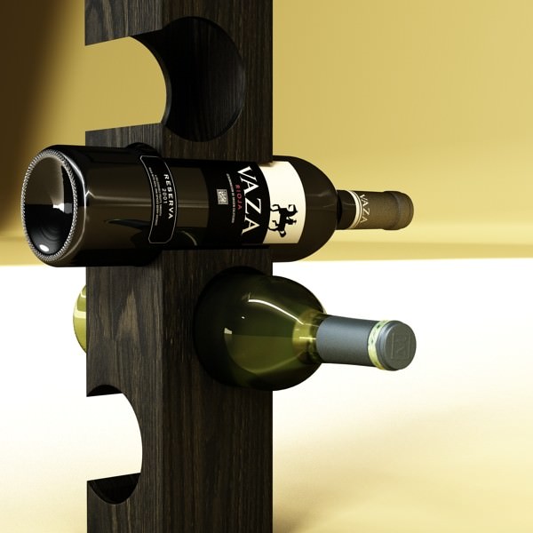 Wine Rack 6 and 2 Wine Bottles 3D model_3