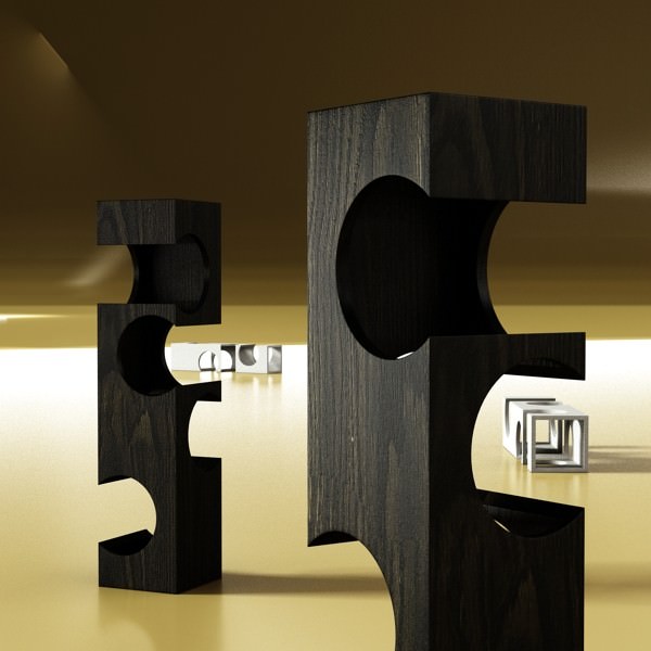 Wine Rack 6 and 2 Wine Bottles 3D model_5