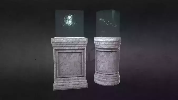 Game-Ready PBR Pedestal Set two marble columns with glass in middle