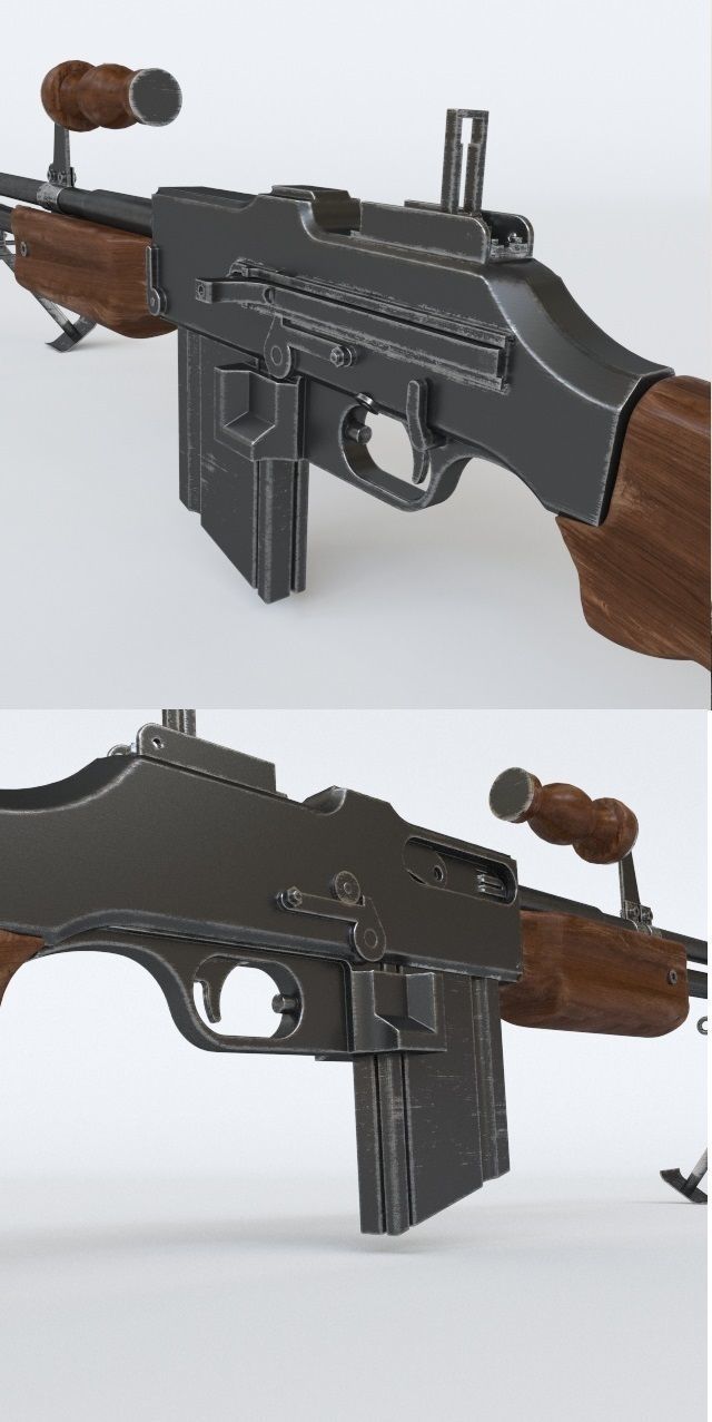 Rifleautomat machine gun with two different views 3D model_1