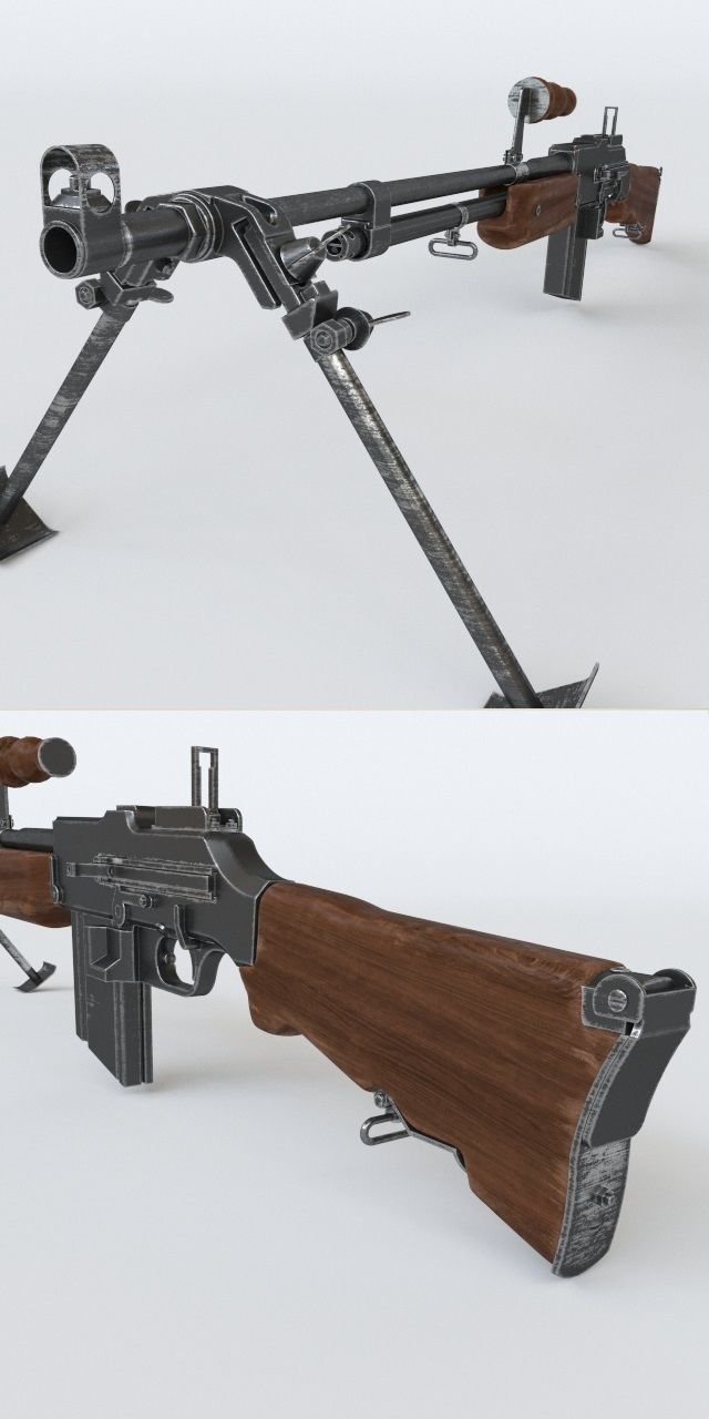 Rifleautomat machine gun with two different views 3D model_2