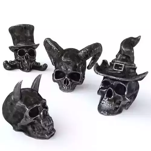 skullfigures skulls with hats and horns
