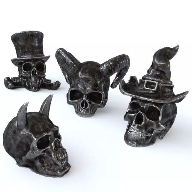 skullfigures skulls with hats and horns 3D model_0