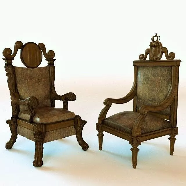 Throne pair of chairs in ornate style 3D model