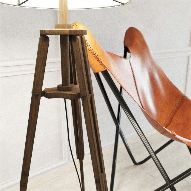 LAMPADAIRE MATELOT and Leather armchair in camel Santiago  Maiso 3D model_2