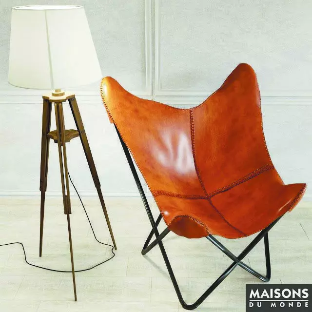 LAMPADAIRE MATELOT and Leather armchair in camel Santiago  Maiso 3D model_0