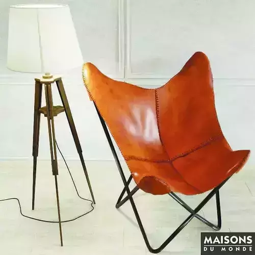 LAMPADAIRE MATELOT and Leather armchair in camel Santiago  Maiso 3D model