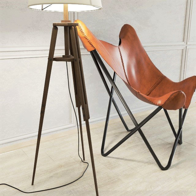 LAMPADAIRE MATELOT and Leather armchair in camel Santiago  Maiso 3D model_3