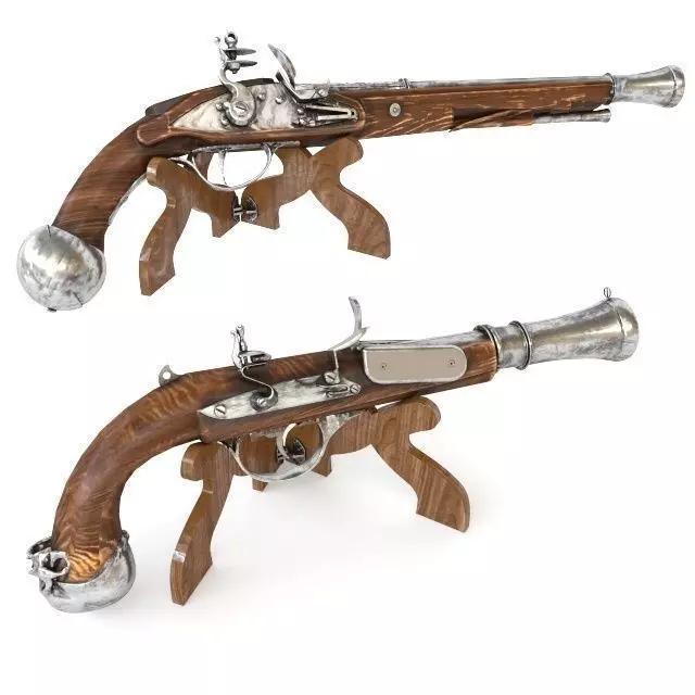 Pistols two flintlock 3D model_0