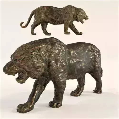 Tiger two bronze statues of tigers