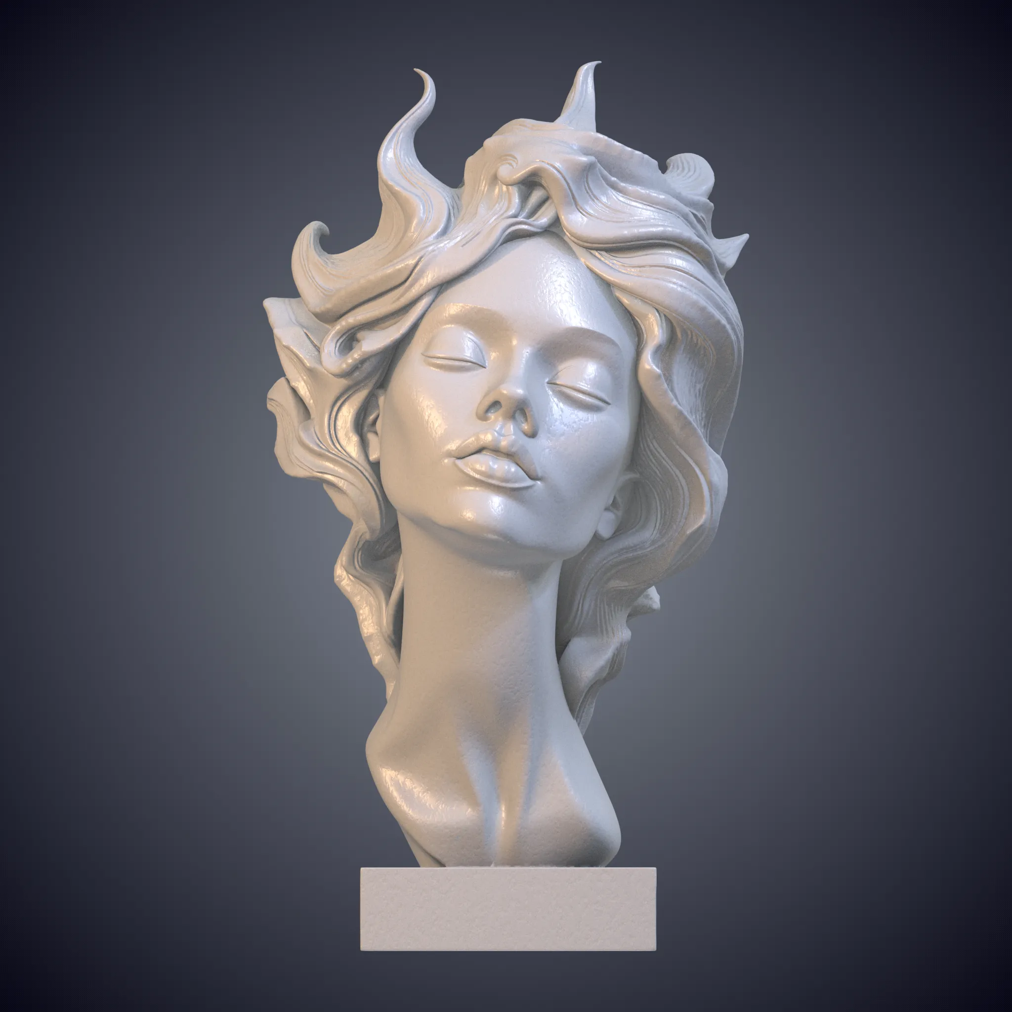 Abstract Wave Hair Woman Face Portrait Bust Statue GPM-543 3D model 3D ...
