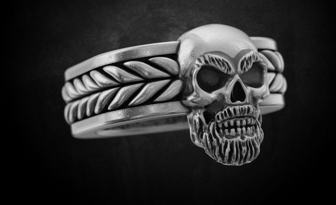 Ring with a skull and a beard 160 3D print model