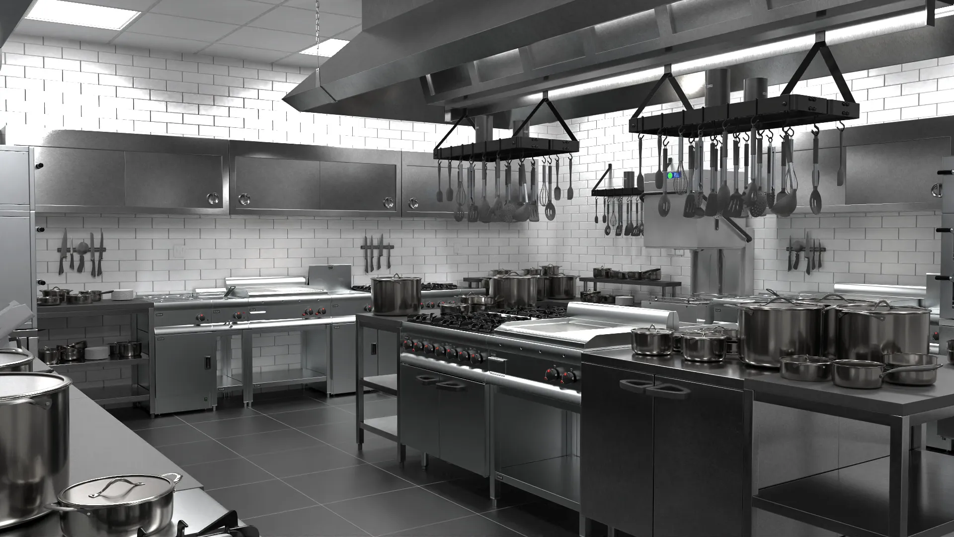 Commercial Restaurant Kitchen Lights Off 3D model | CGTrader