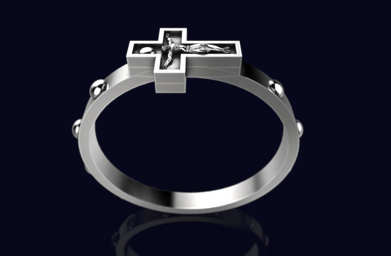 Jesus in cross ring gold R 230  3D print model_2