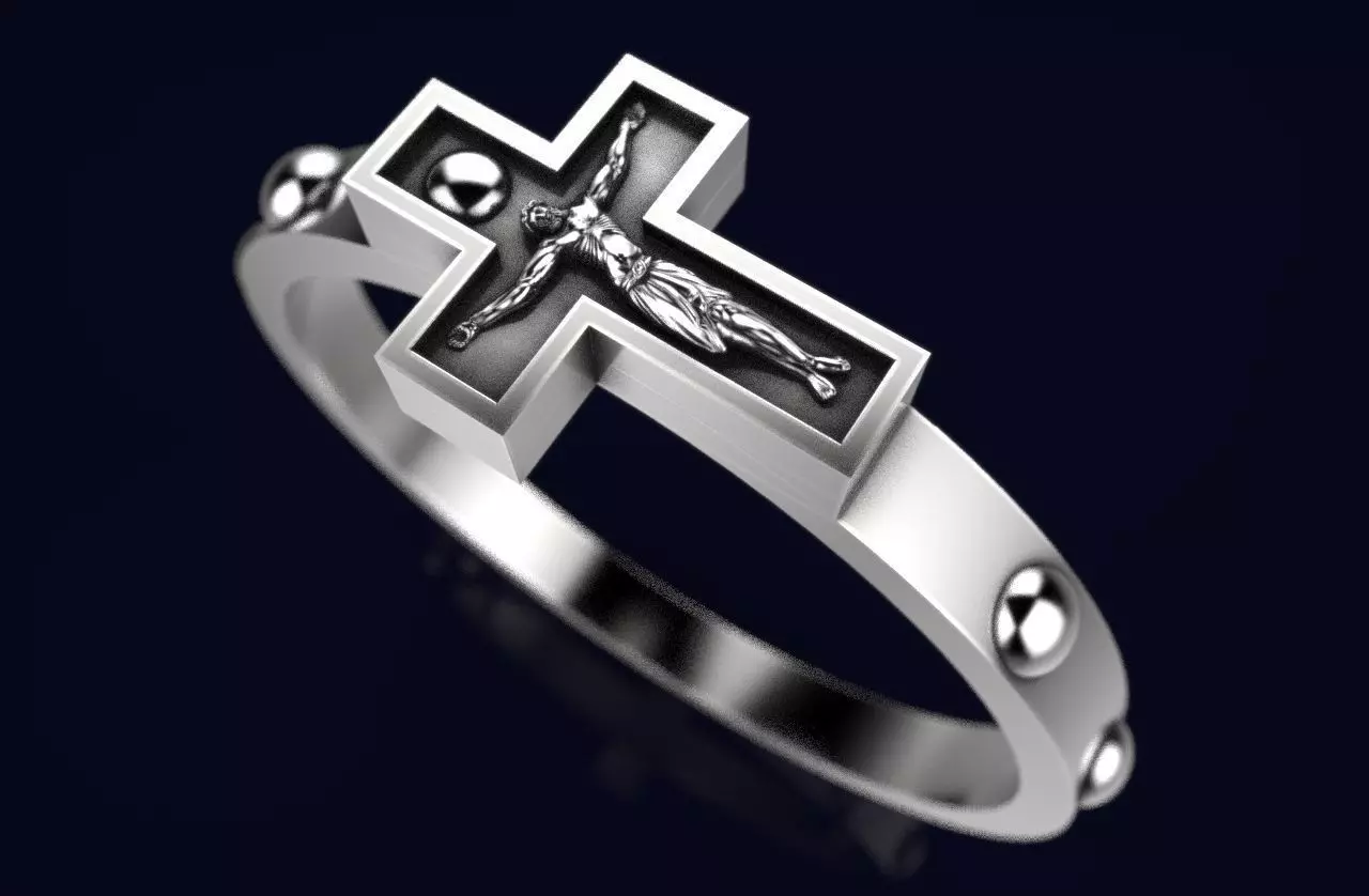 Jesus in cross ring gold R 230  3D print model_0