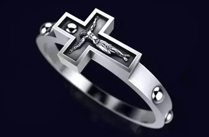Jesus in cross ring gold R 230  3D print model