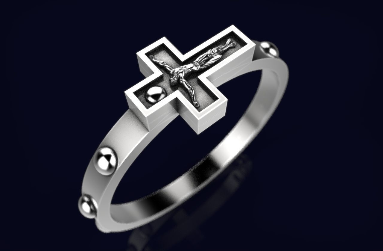 Jesus in cross ring gold R 230  3D print model_1