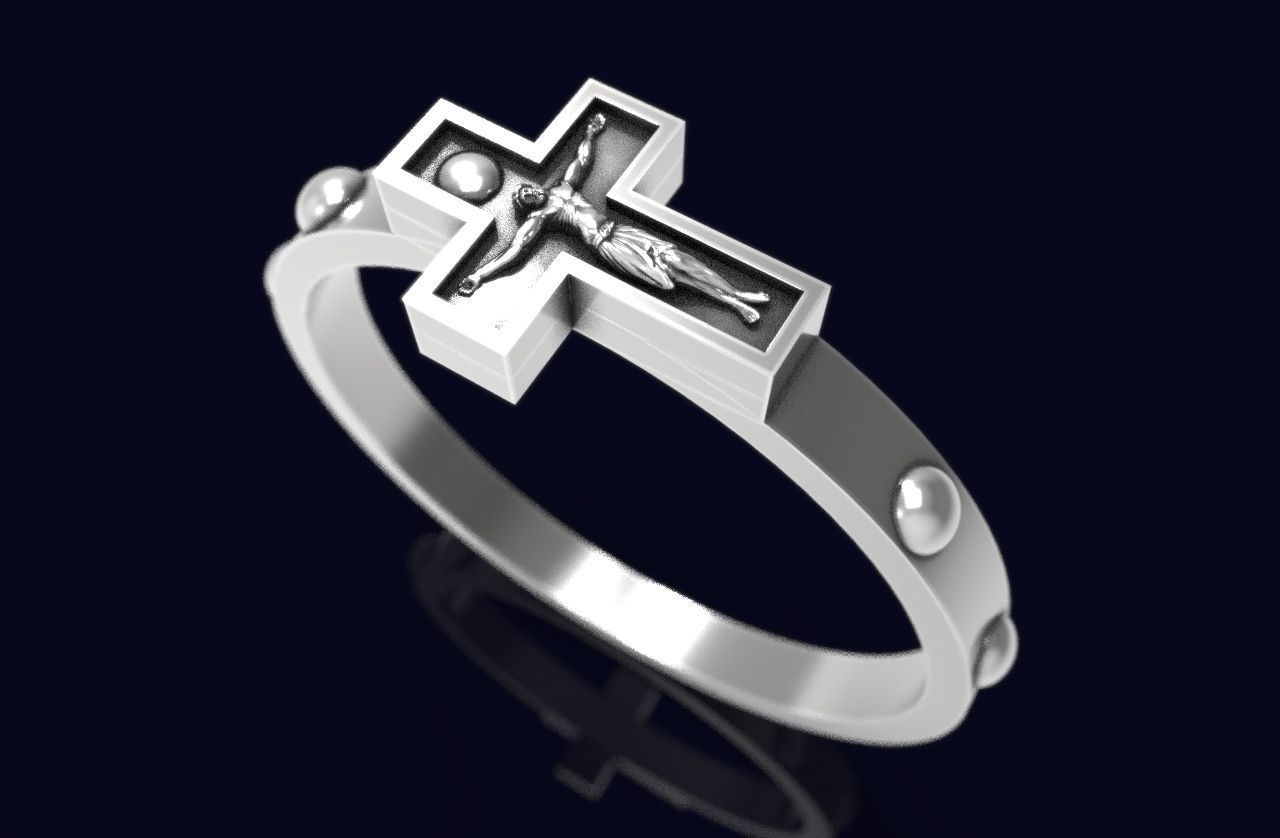 Jesus in cross ring gold R 230  3D print model_3