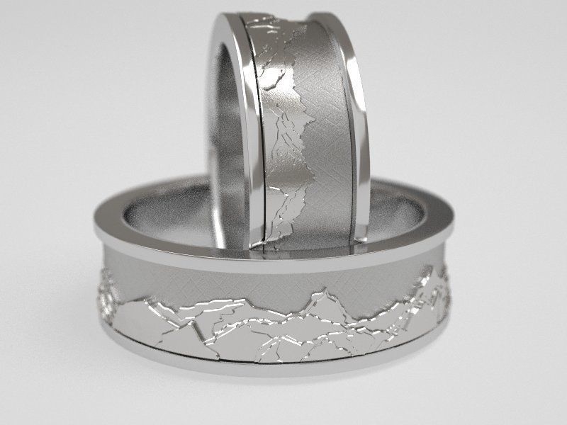 Mountains wedding bands 3D print model_1