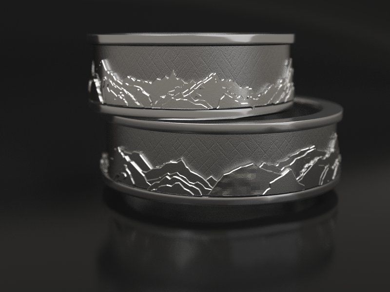 Mountains wedding bands 3D print model_4
