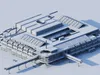 Modern Transportation Terminal Solar Panels Elevated Walkways 3D model ...