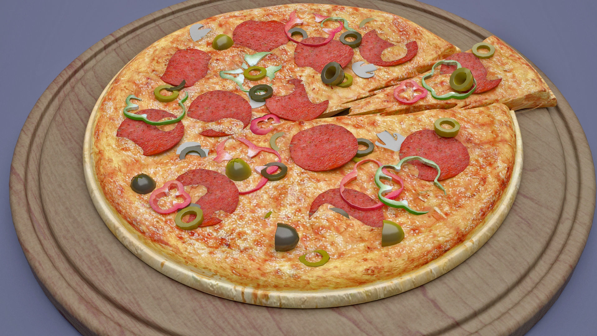 pizza on wooden plate 3D print model_4